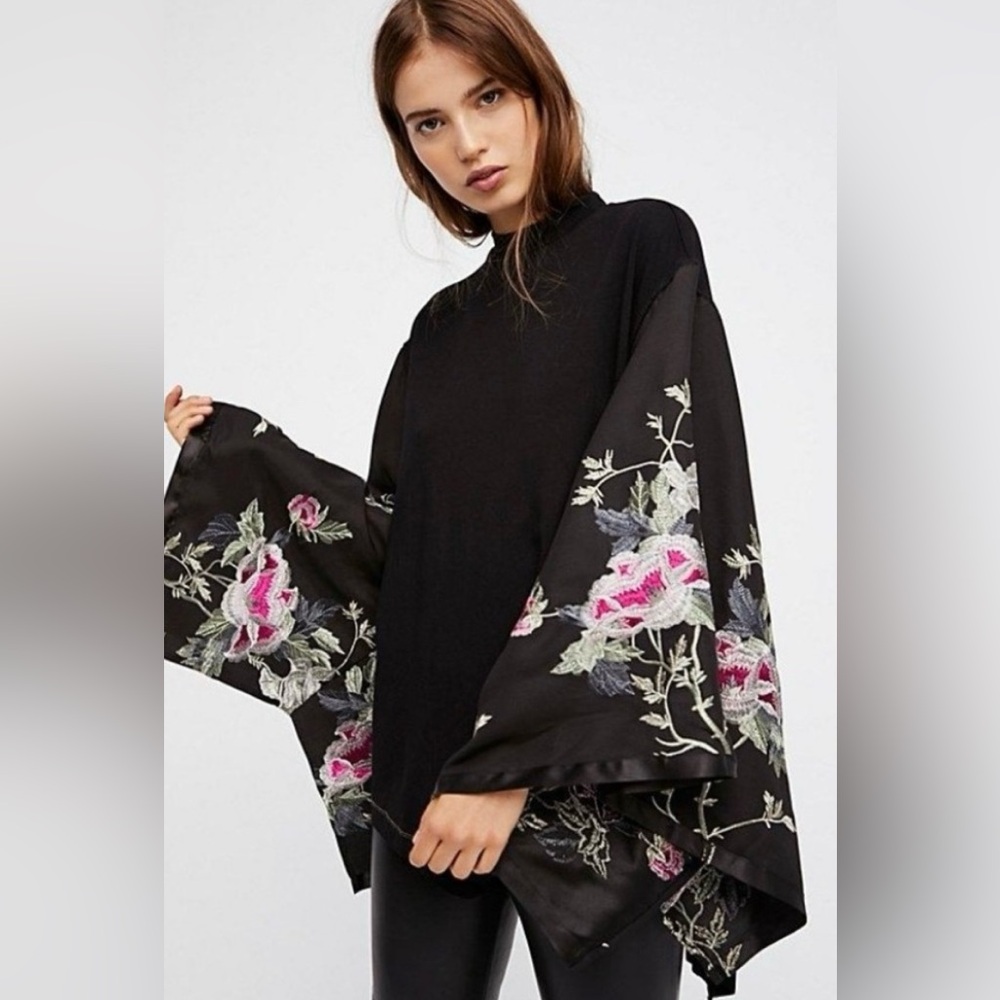 Free People Black Floral Blouse